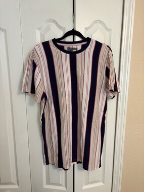 Men's Short Sleeve Crew Neck Stripe Tee - Navy, White & Red